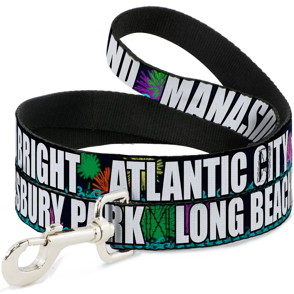 Dog Leash - New Jersey Shore Towns Black/Multi Color/White