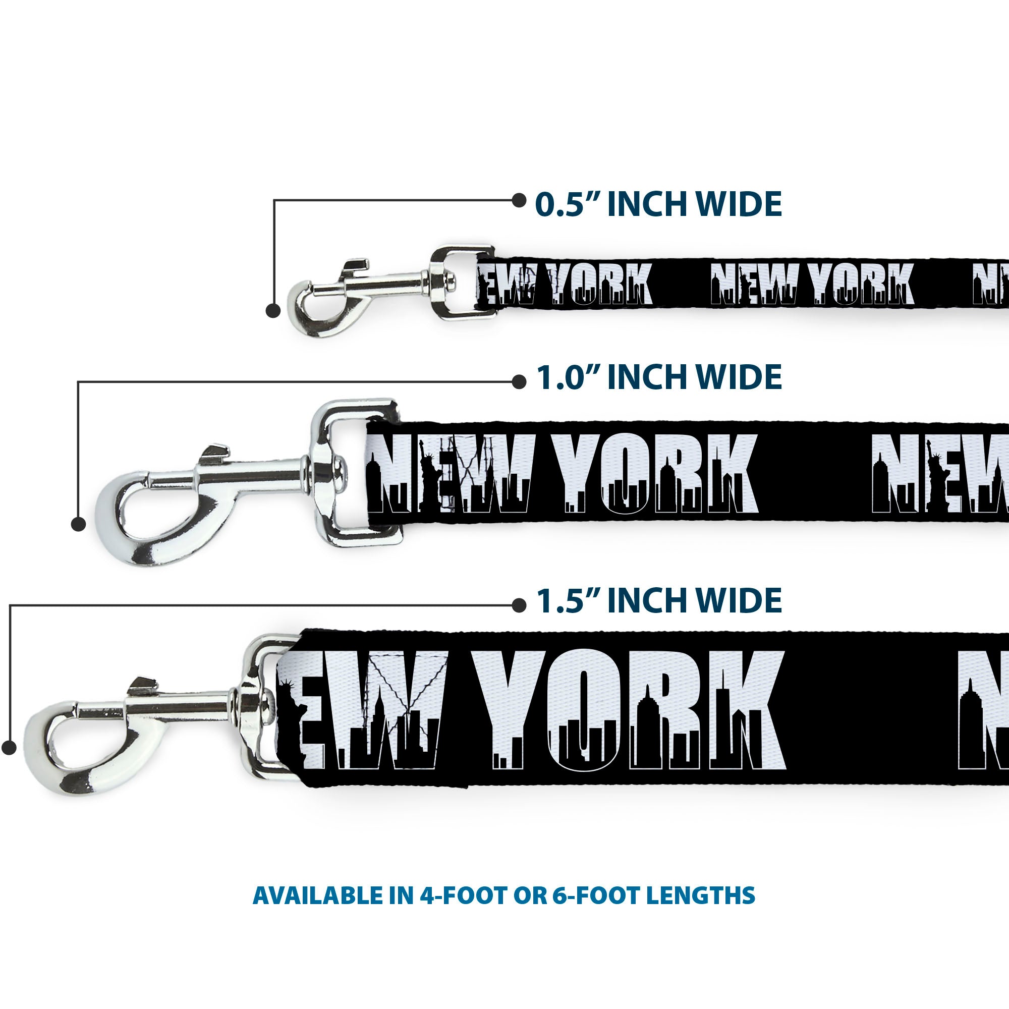 Dog Leash - NEW YORK Bold/Skyline Silhouette Black/White/Black