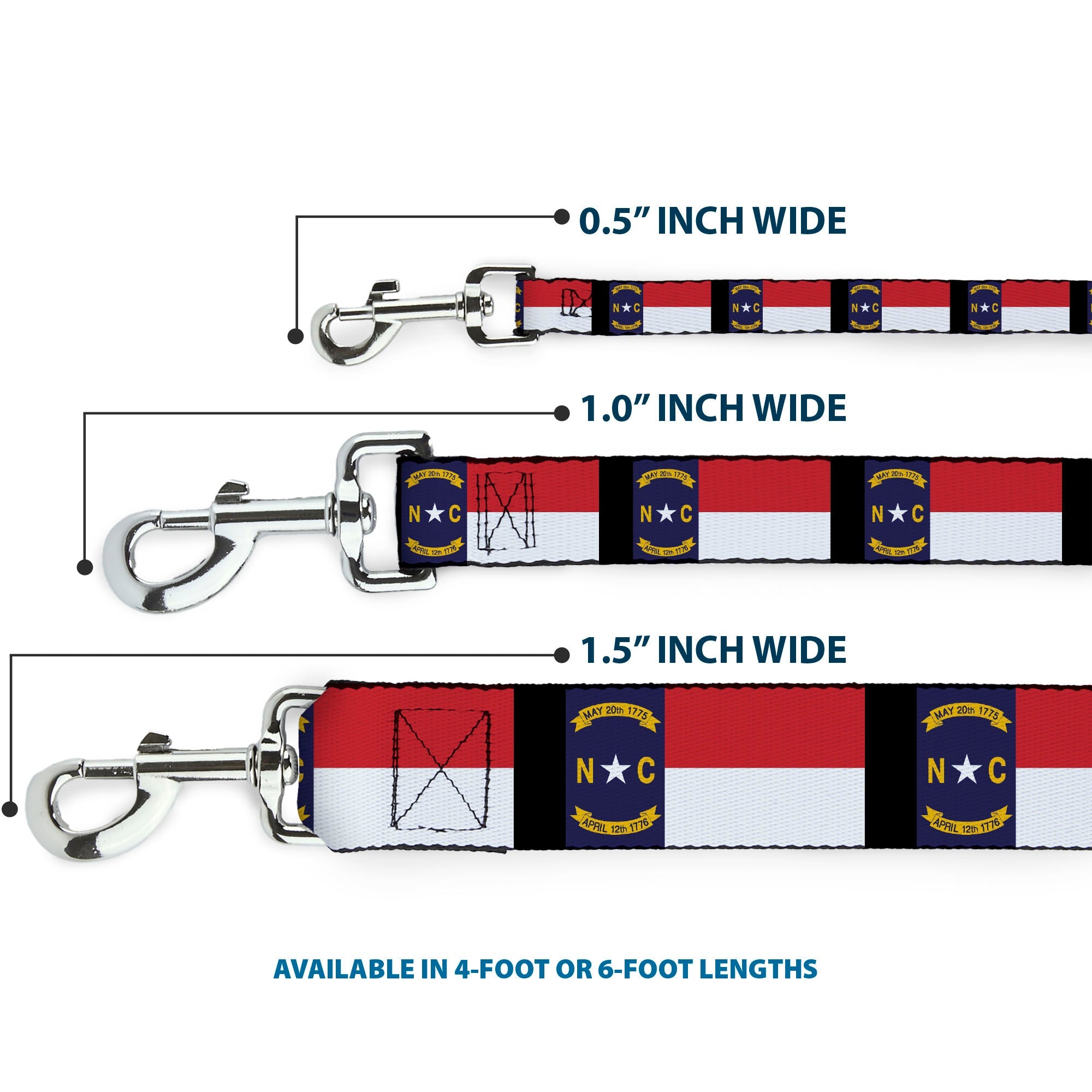Dog Leash - North Carolina Flag/Black
