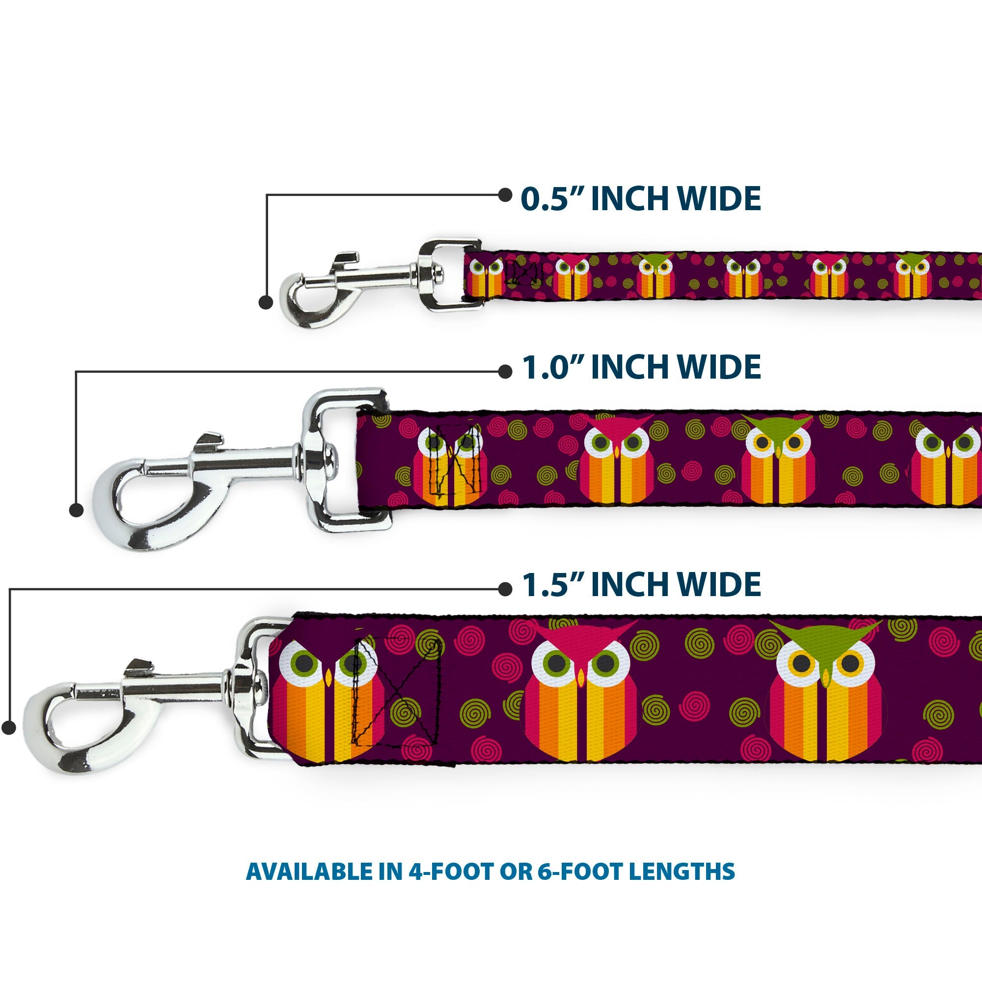 Dog Leash - Owls Striped w/Swirls Purple