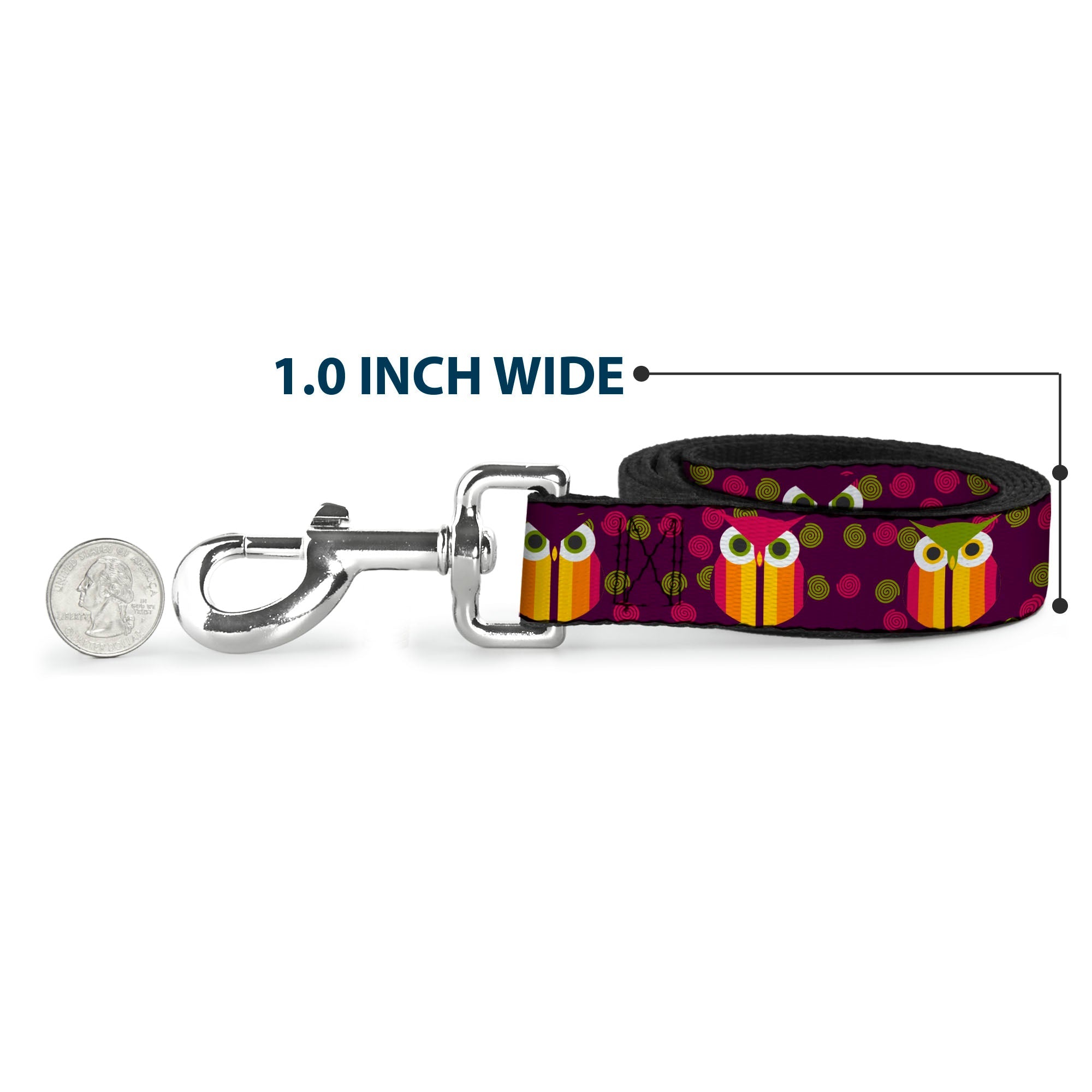 Dog Leash - Owls Striped w/Swirls Purple