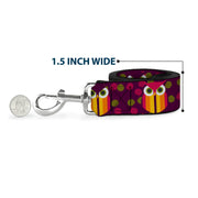 Dog Leash - Owls Striped w/Swirls Purple
