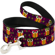 Dog Leash - Owls Striped w/Swirls Purple