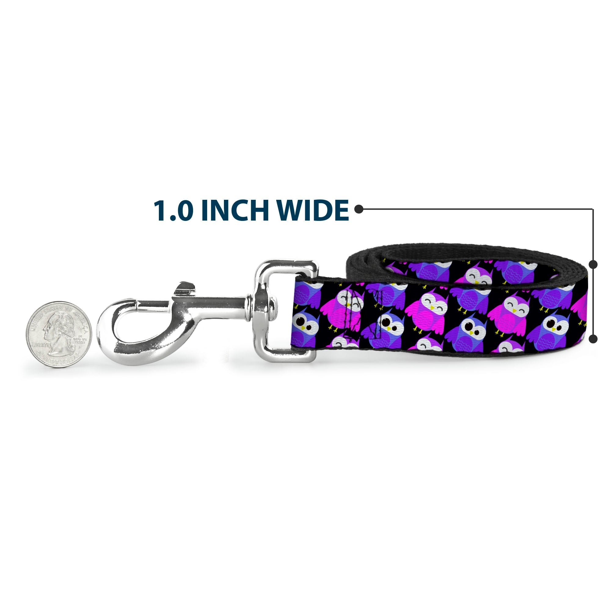 Dog Leash - Owl Eyes Black/Purples/Pinks