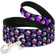 Dog Leash - Owl Eyes Black/Purples/Pinks
