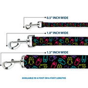 Dog Leash - Owl Sketch Black/Multi Color