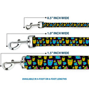 Dog Leash - Owls Black/Multi Neon