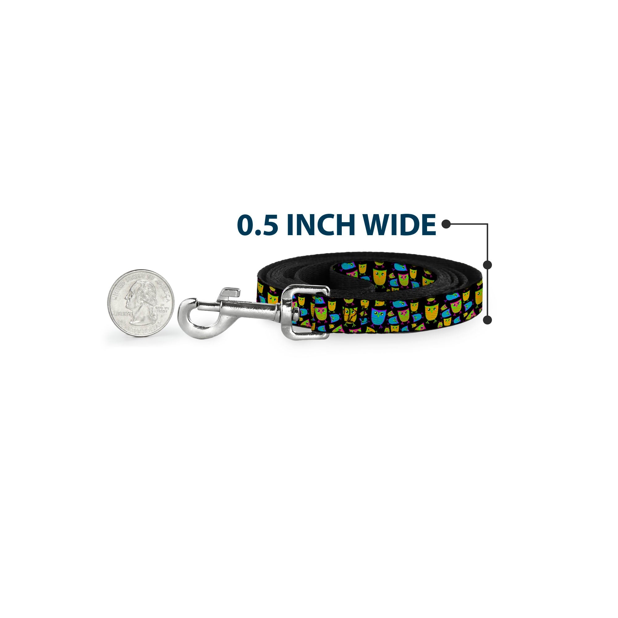 Dog Leash - Owls Black/Multi Neon