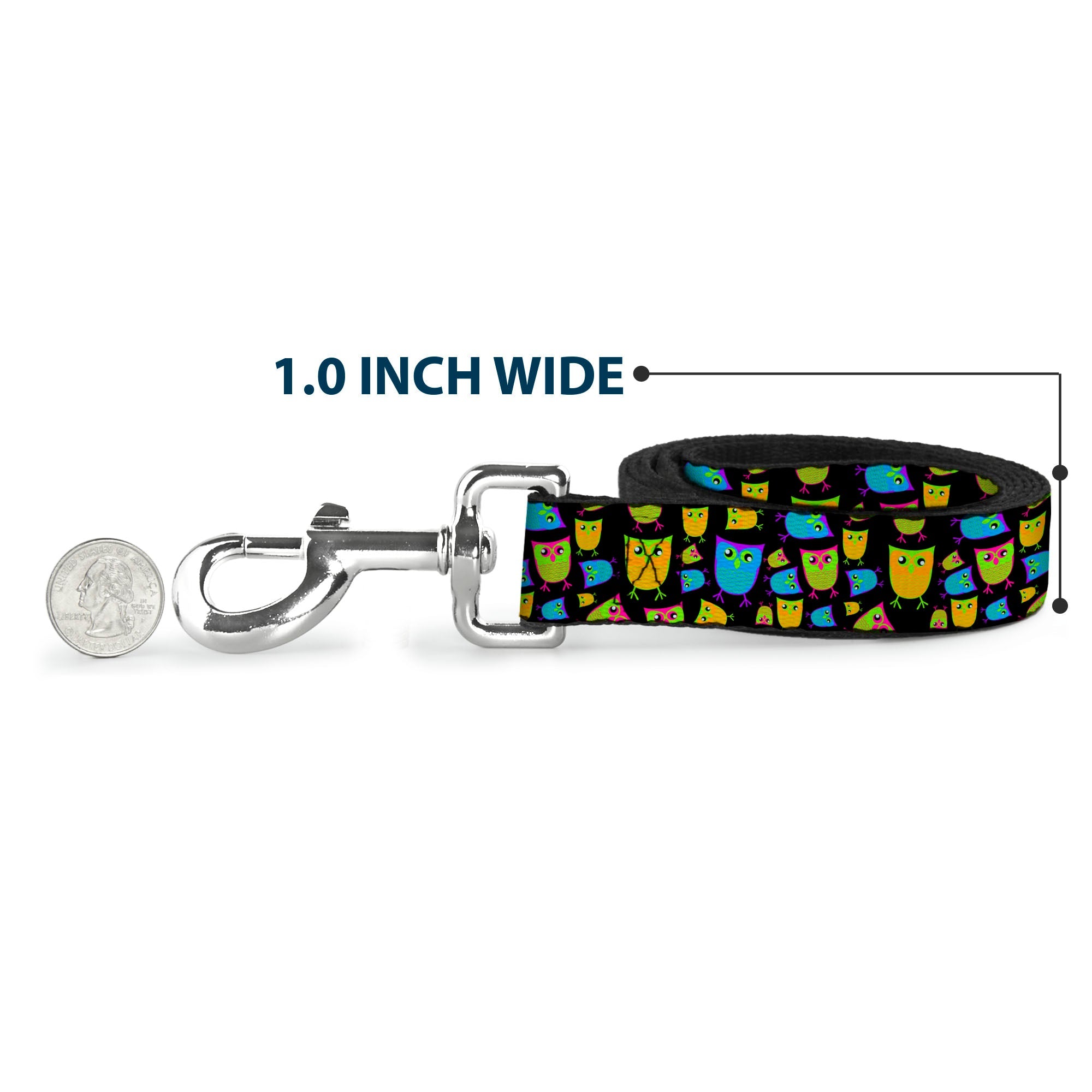 Dog Leash - Owls Black/Multi Neon