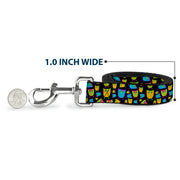 Dog Leash - Owls Black/Multi Neon