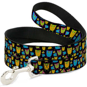Dog Leash - Owls Black/Multi Neon