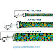 Dog Leash - Owls w/Outline Black/Multi Neon