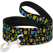 Dog Leash - Owls w/Outline Black/Multi Neon