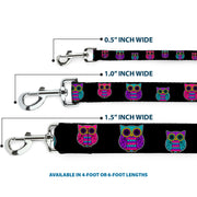 Dog Leash - Owls Black/Fuchsia/Purple/Turquoise