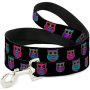 Dog Leash - Owls Black/Fuchsia/Purple/Turquoise