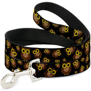 Dog Leash - Owls Scattered Black/Brown/Yellow
