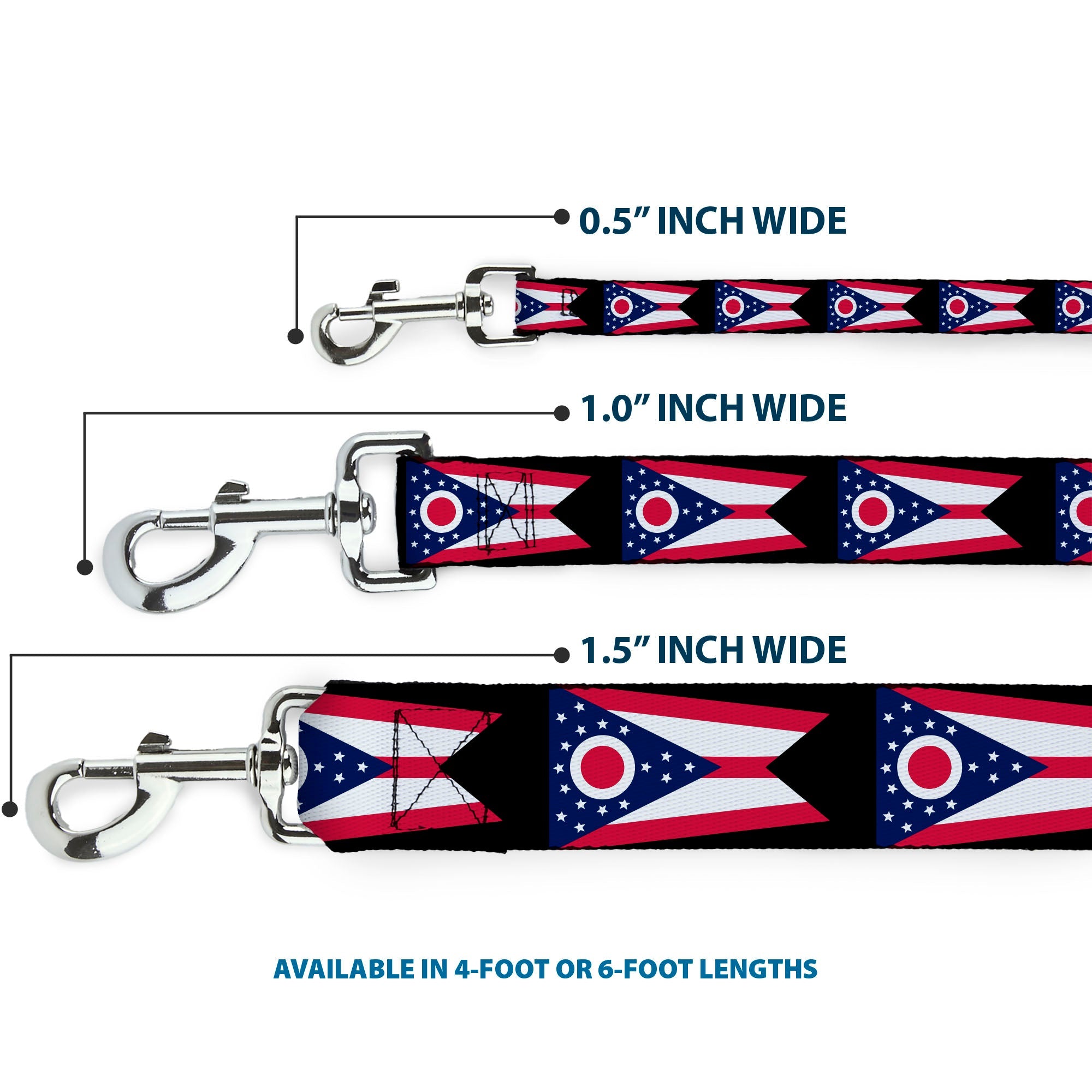 Dog Leash - Ohio Flag Repeat Black