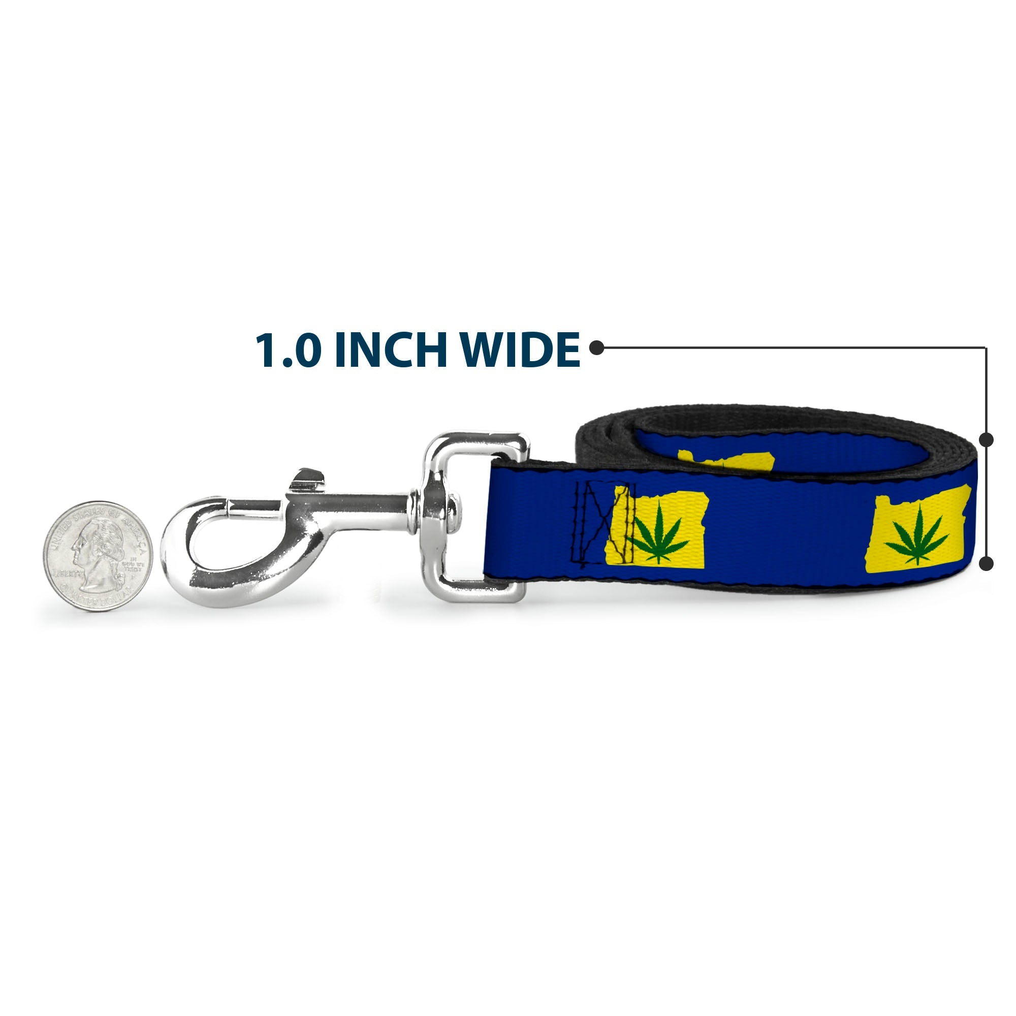 Buckle-Down Dog Leash - Oregon State Silhouette/Marijuana Leaf Blue/Yellow/Green