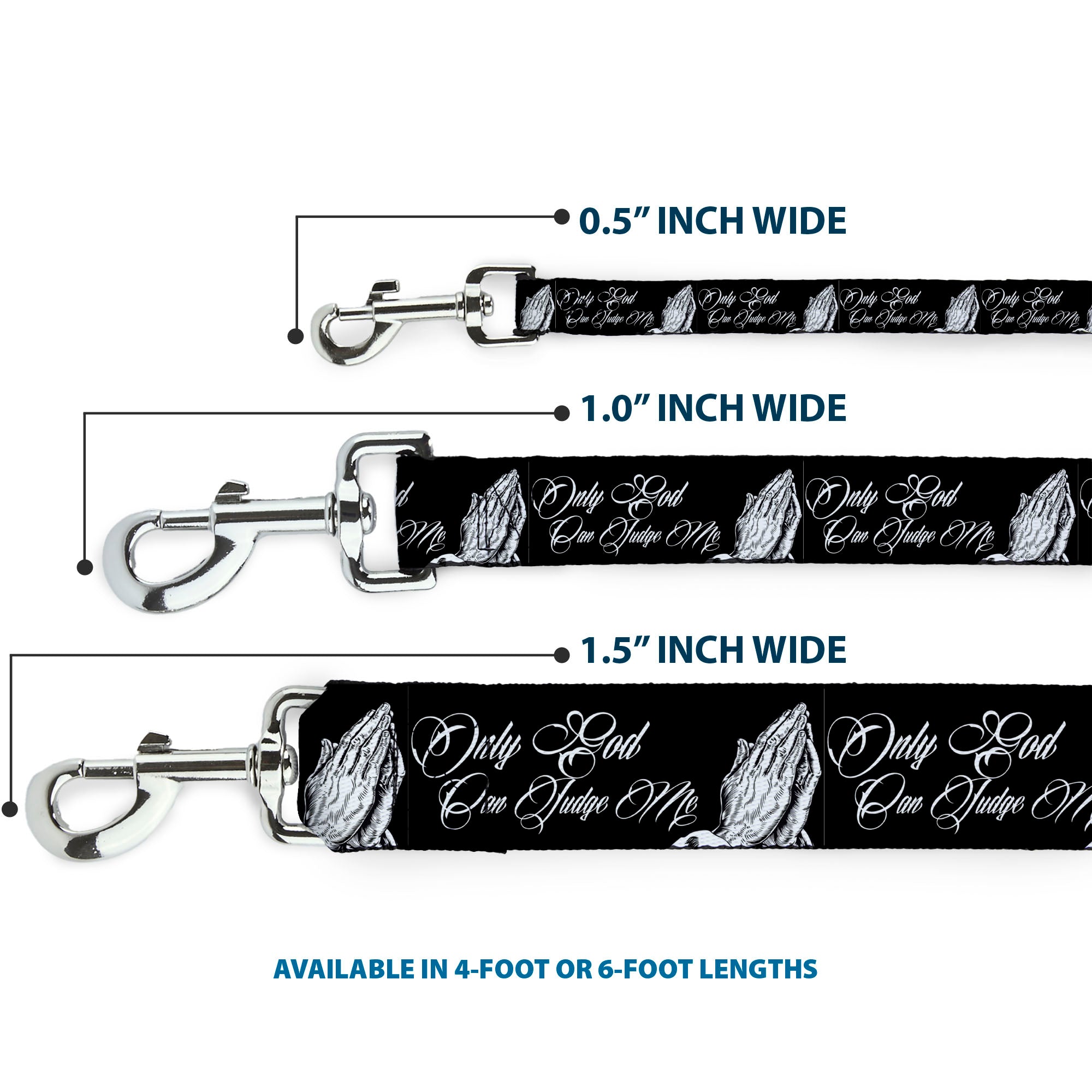 Dog Leash - ONLY GOD CAN JUDGE ME Script/Praying Hands Black/White