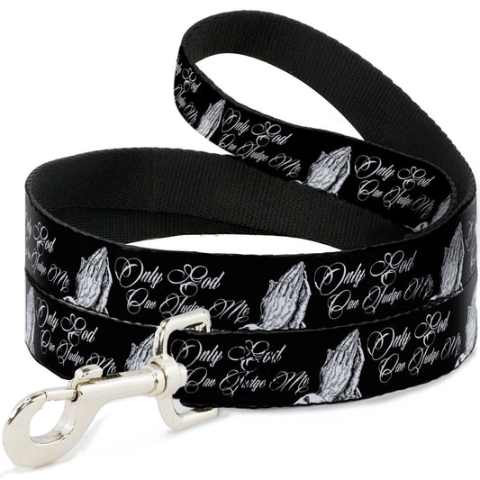 Dog Leash - ONLY GOD CAN JUDGE ME Script/Praying Hands Black/White