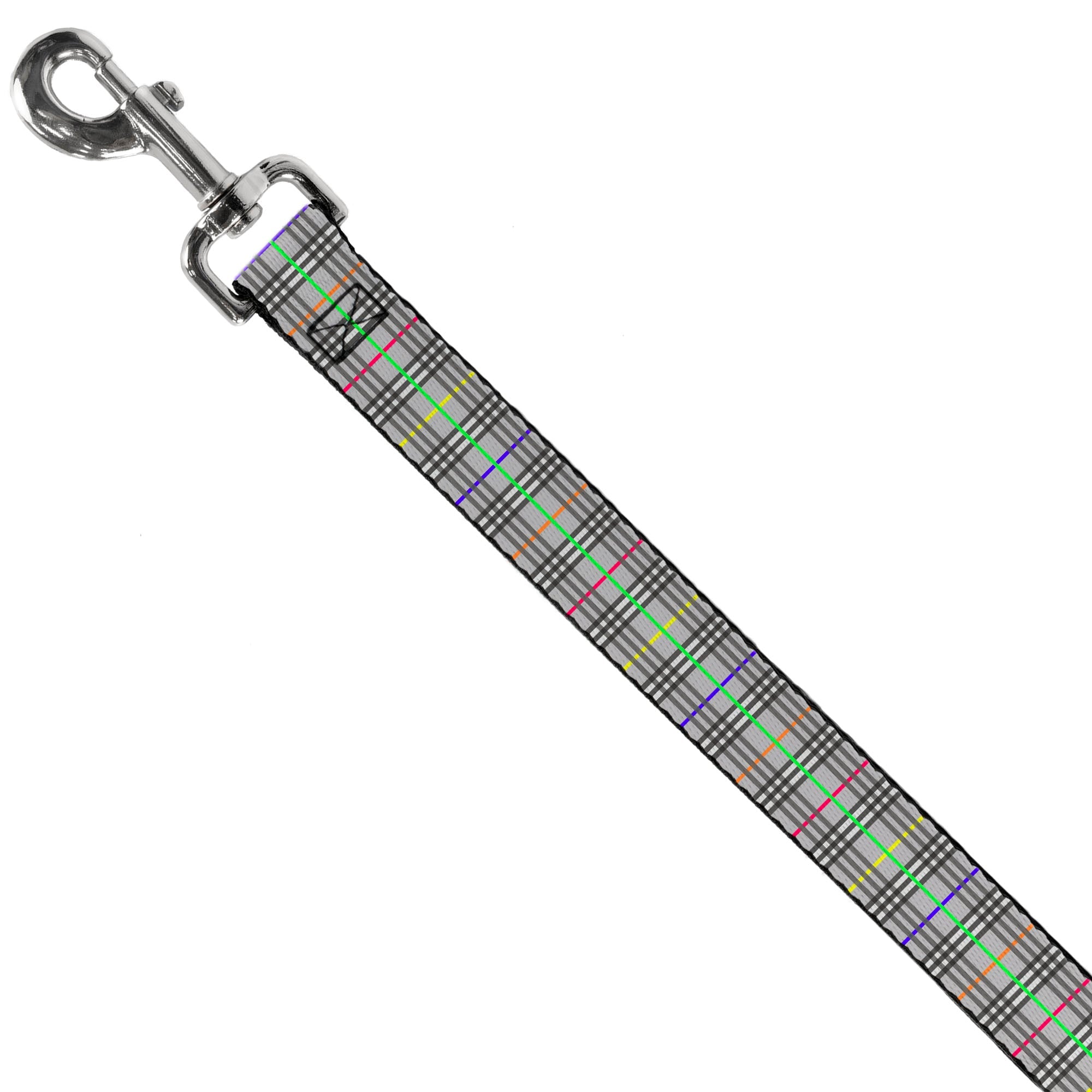 Dog Leash - Plaid Gray/Multi Neon