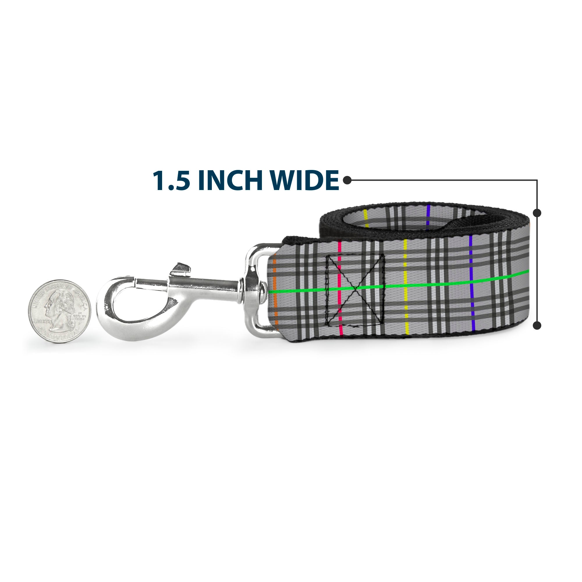 Dog Leash - Plaid Gray/Multi Neon