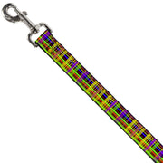 Dog Leash - Plaid Black/Multi Neon