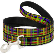 Dog Leash - Plaid Black/Multi Neon