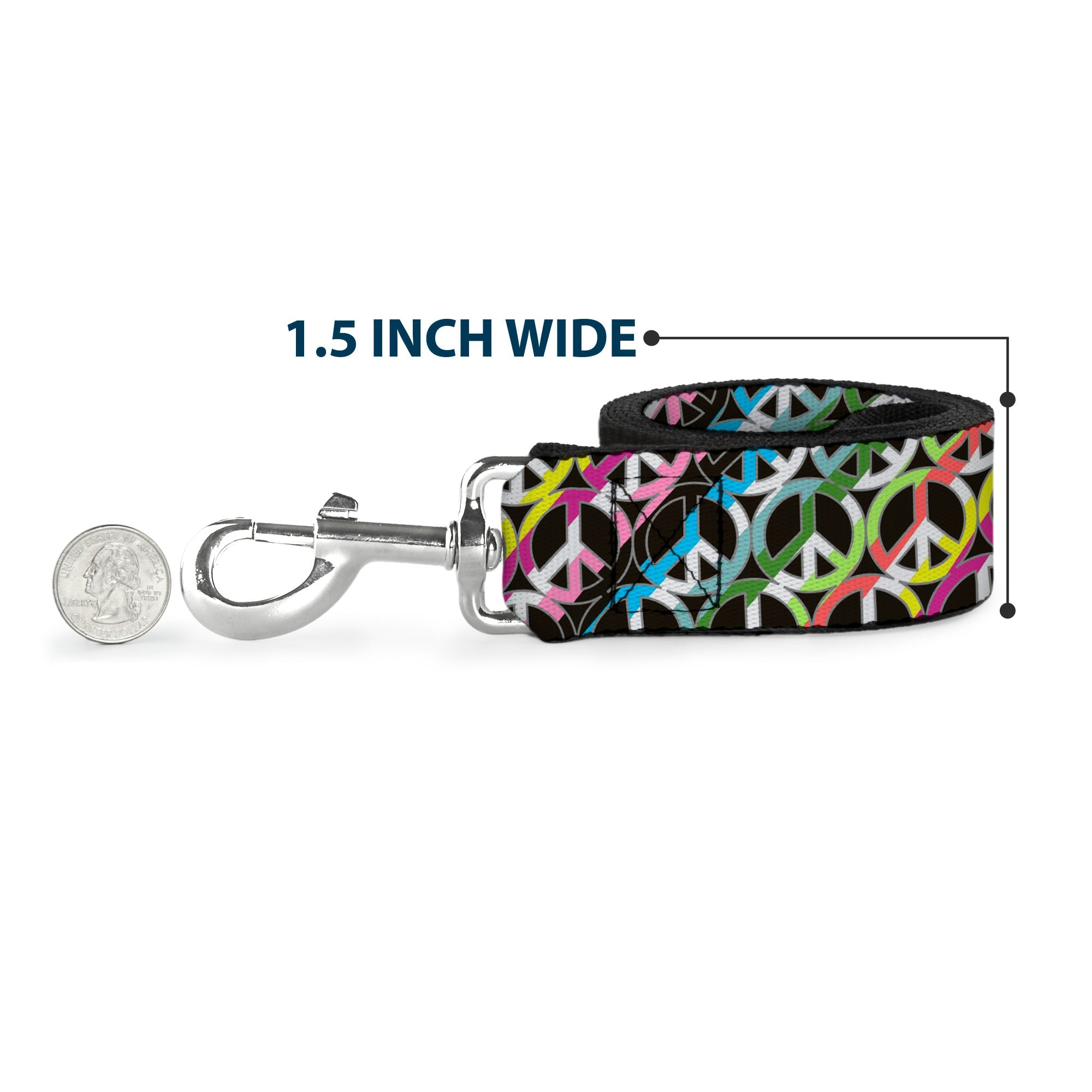 Dog Leash - Peace Black/Multi Stripes