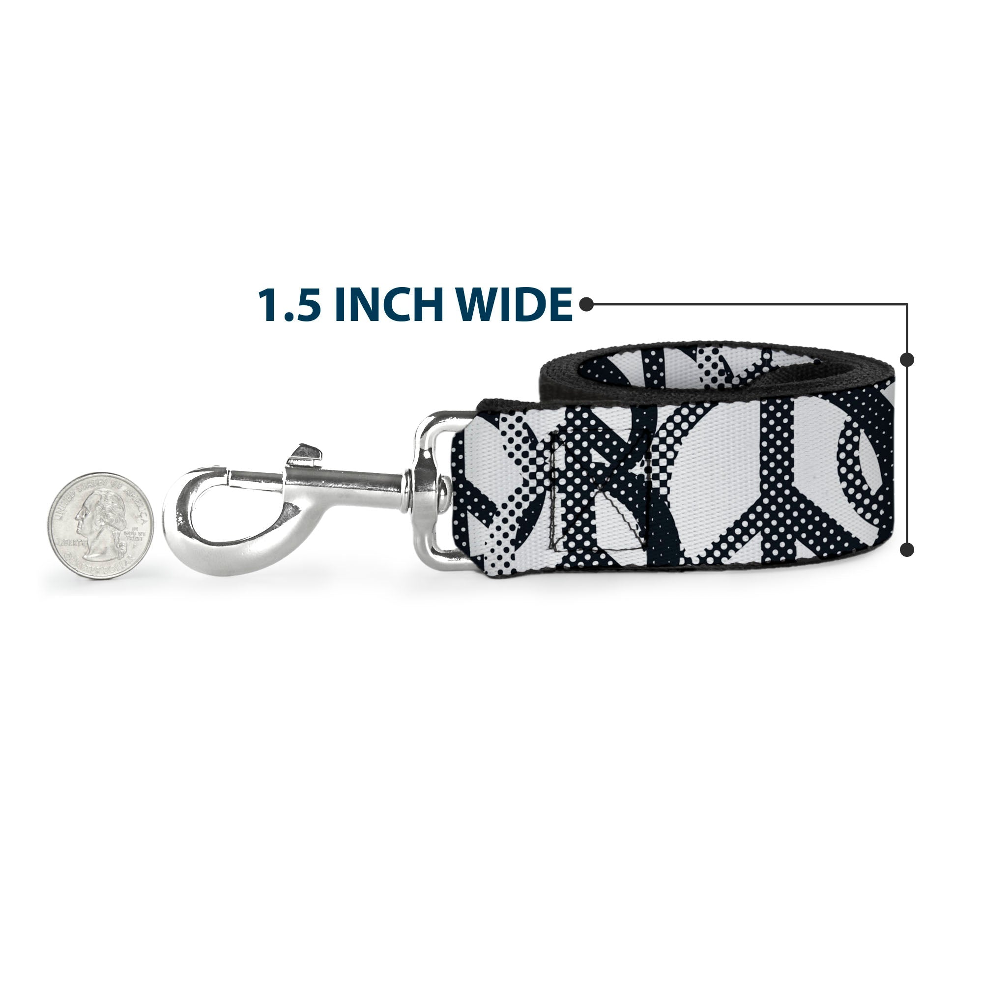 Dog Leash - Peace Dots White/Black
