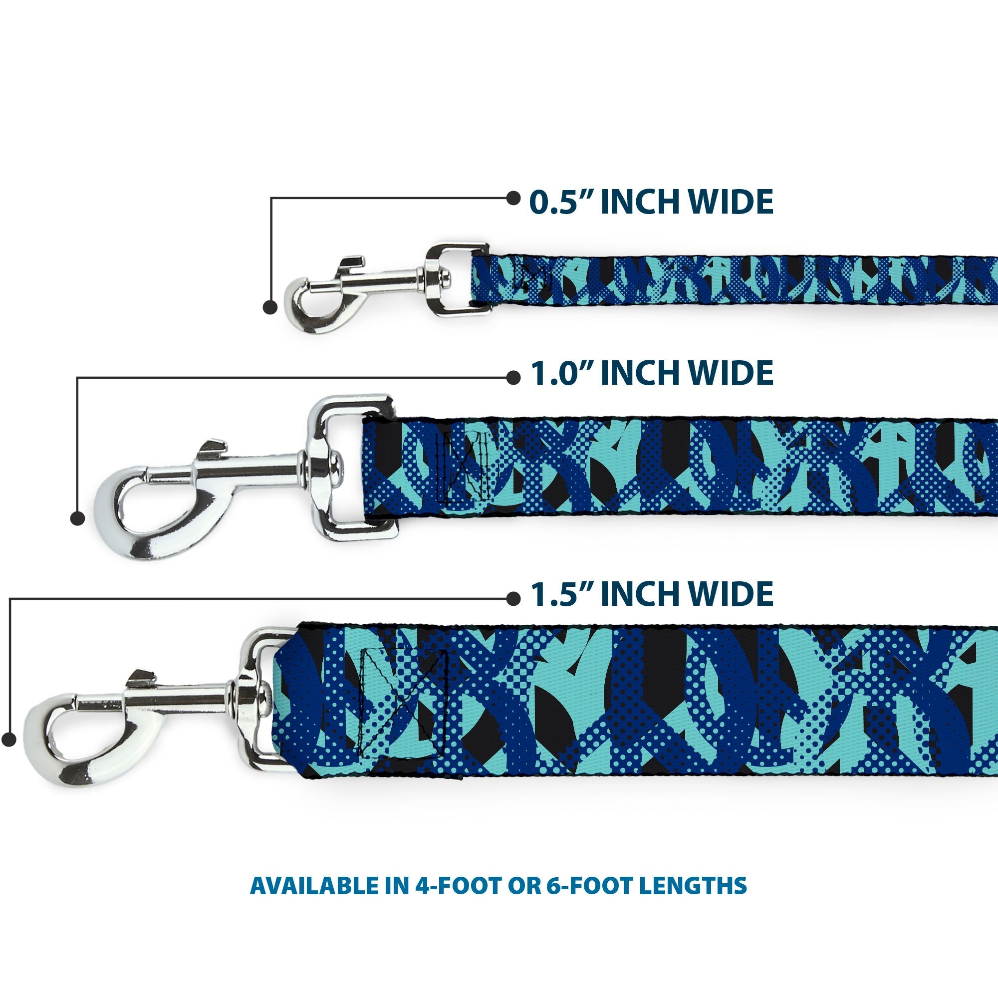 Dog Leash - Peace Dots White/Blue