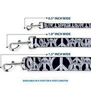 Dog Leash - Peace Sketch Black/White