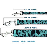 Dog Leash - Peace Sketch Black/Baby Blue