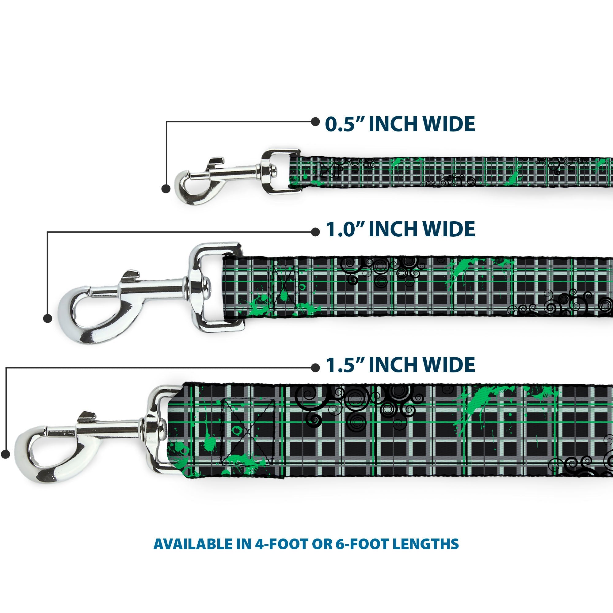 Dog Leash - Plaid Curls White/Black/Gray/Green