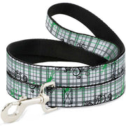 Dog Leash - Plaid Curls White/Black/Gray/Green