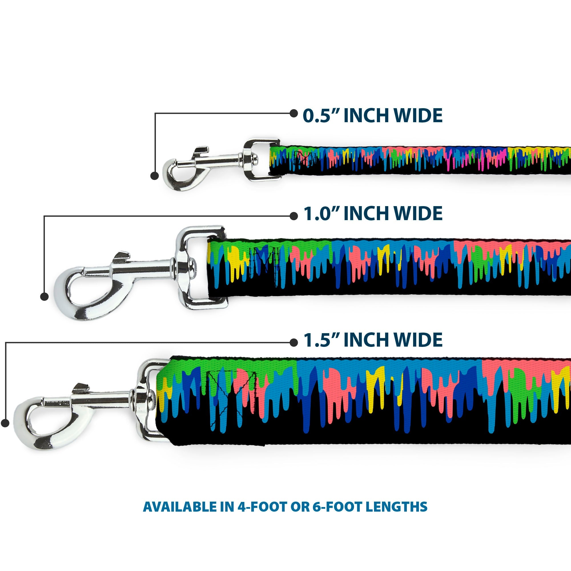 Dog Leash - Paint Drips Black/Multi Neon