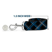 Dog Leash - Plaid Black/Turquoise/Gray