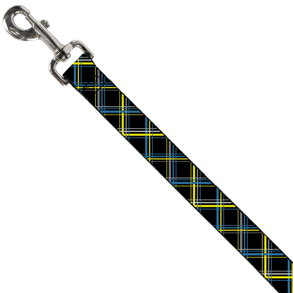 Dog Leash - Plaid Black/Yellow/Turquoise/Gray