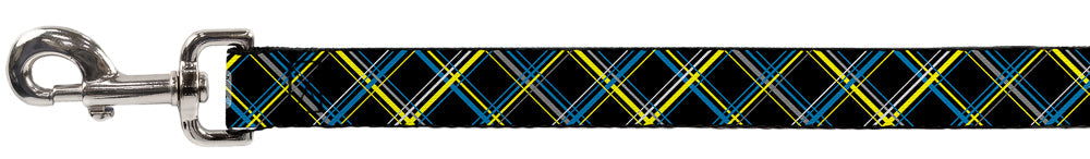 Dog Leash - Plaid Black/Yellow/Turquoise/Gray