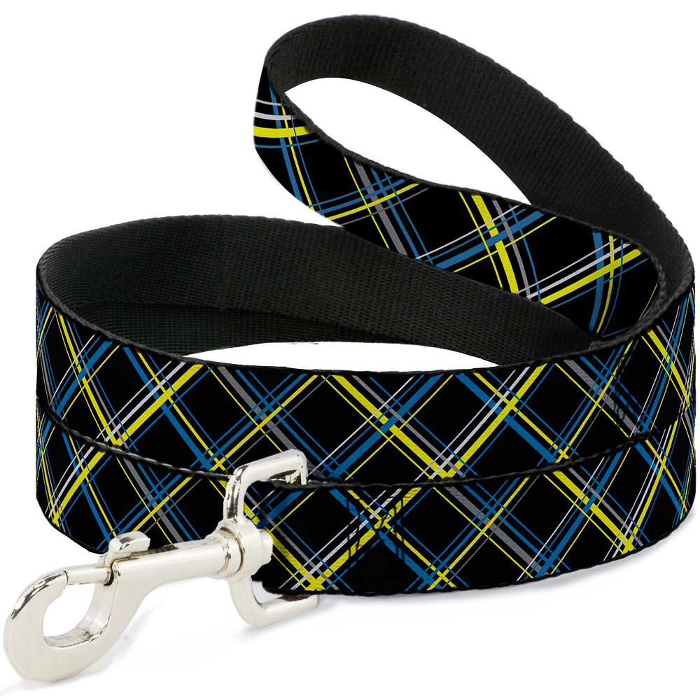 Dog Leash - Plaid Black/Yellow/Turquoise/Gray