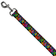 Dog Leash - Peace Hearts Stacked Black/Neon