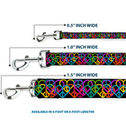 Dog Leash - Peace Hearts Stacked Black/Neon