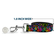 Dog Leash - Peace Hearts Stacked Black/Neon