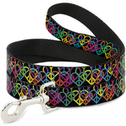 Dog Leash - Peace Hearts Stacked Black/Neon