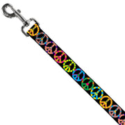Dog Leash - Peace Flowers Black/Multi Color