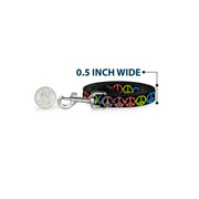 Dog Leash - Peace Flowers Black/Multi Color