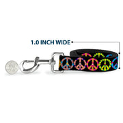 Dog Leash - Peace Flowers Black/Multi Color