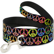 Dog Leash - Peace Flowers Black/Multi Color