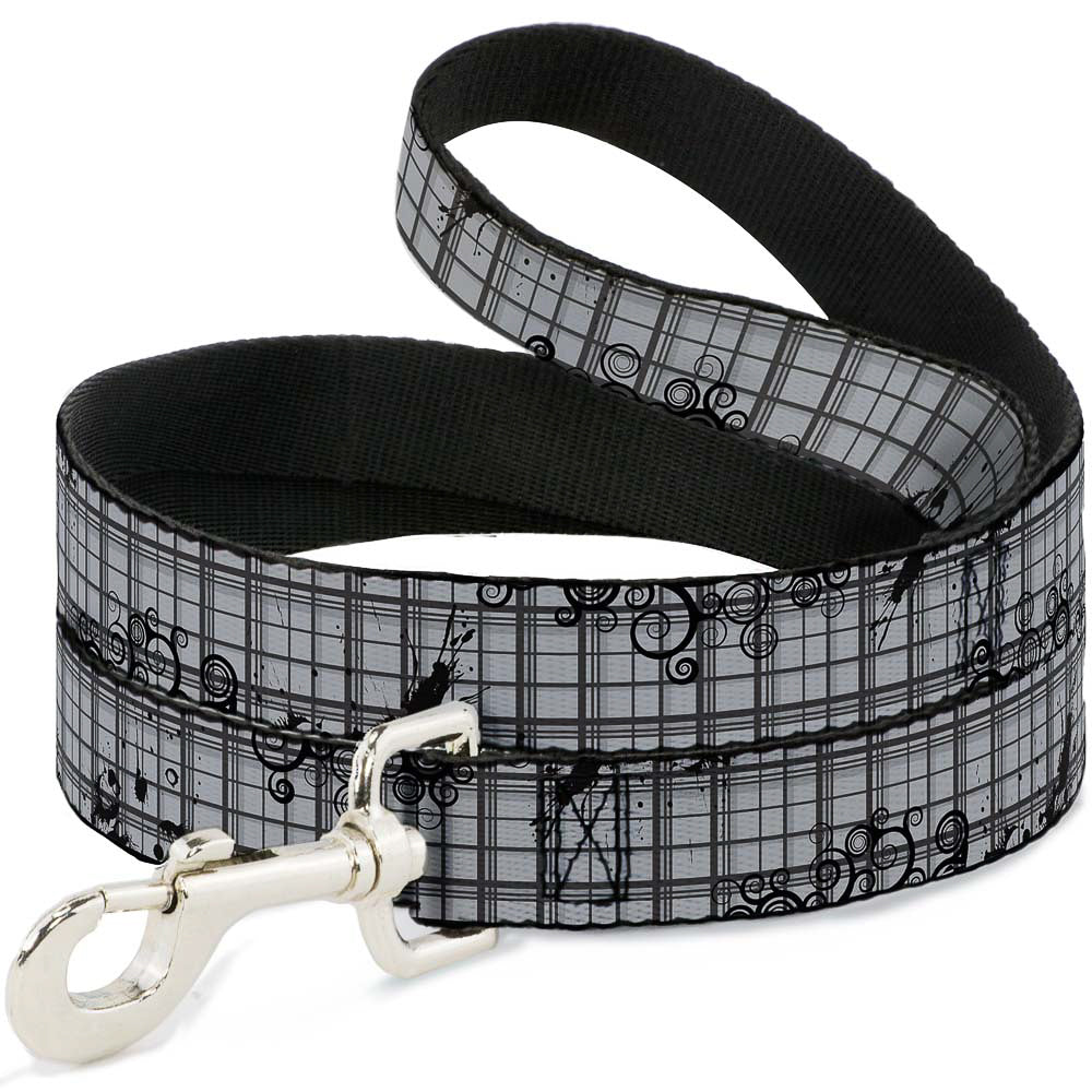 Dog Leash - Plaid Curls Gray