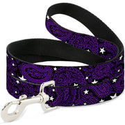 Dog Leash - Paisley Stars Black/Purple/White